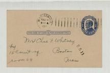 Mr. Chas. F. Whitney 15 Court SQ. Room 65 Boston Mass 1911, Perkins Collection 1861 to 1933 Envelopes and Postcards